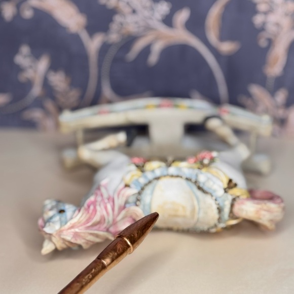 Vintage Estate Resin Rocking Horse Figurine with Floral Accents - Picture 6 of 8